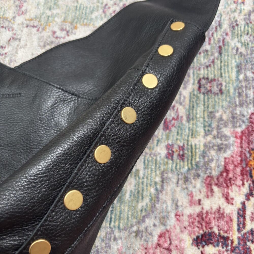 Tom (Large) Black Shoulder Hobo Bag with Gold Stud Accents - Picture 5 of 12